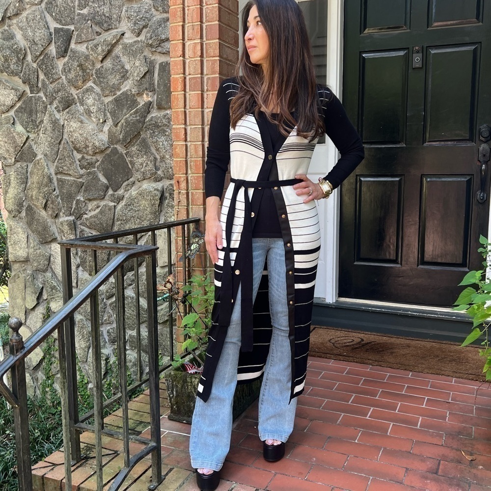NWOT Fabulous Striped Long Knit Dress/Belted Cardigan - Picture 2 of 6